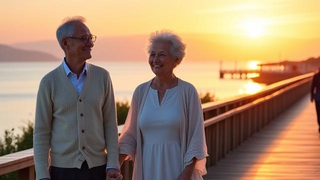 부모님 칠순 기념 효도 여행을 떠나는 노년 부부